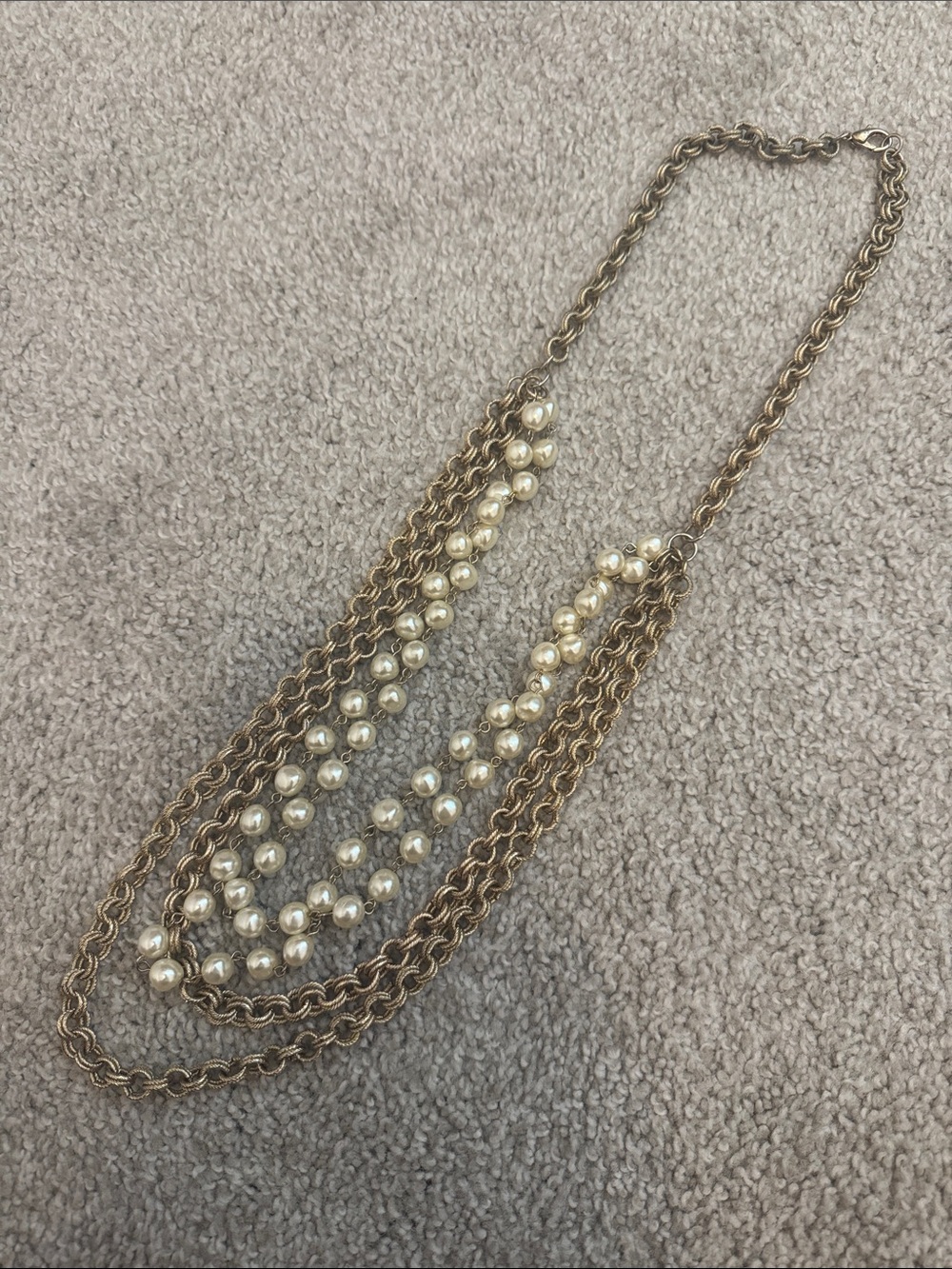 Gold-Tone Multi-Chain Necklace with Cream Pearls